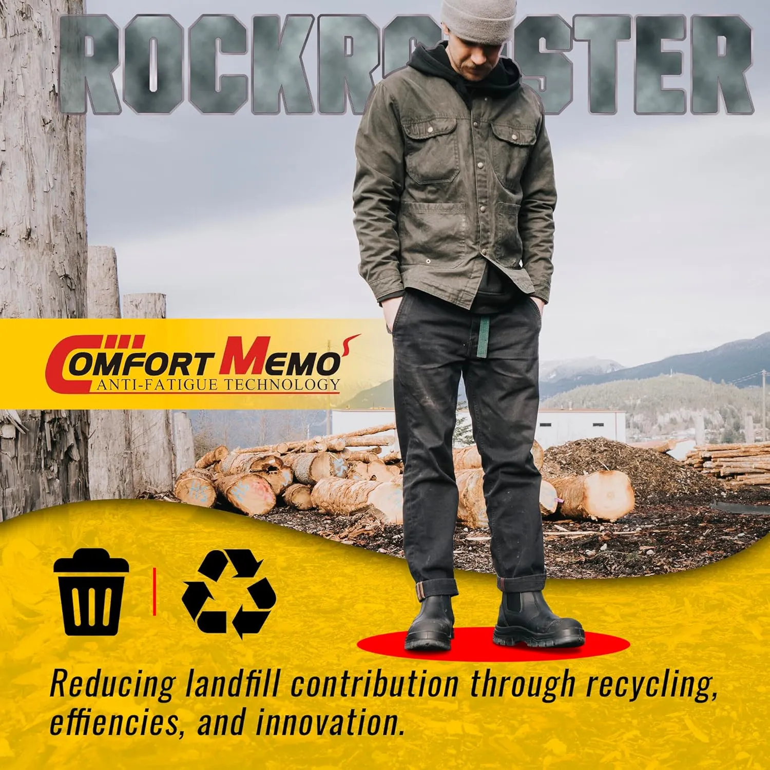 ROCKROOSTER Mens Work Boots, 6 inch Steel Toe, Pull On Safety Leather Chelsea Work Shoes Static Dissipative(AK227, AK222)