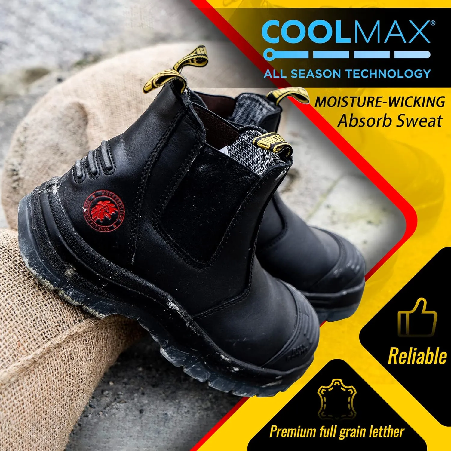 ROCKROOSTER Mens Work Boots, 6 inch Steel Toe, Pull On Safety Leather Chelsea Work Shoes Static Dissipative(AK227, AK222)