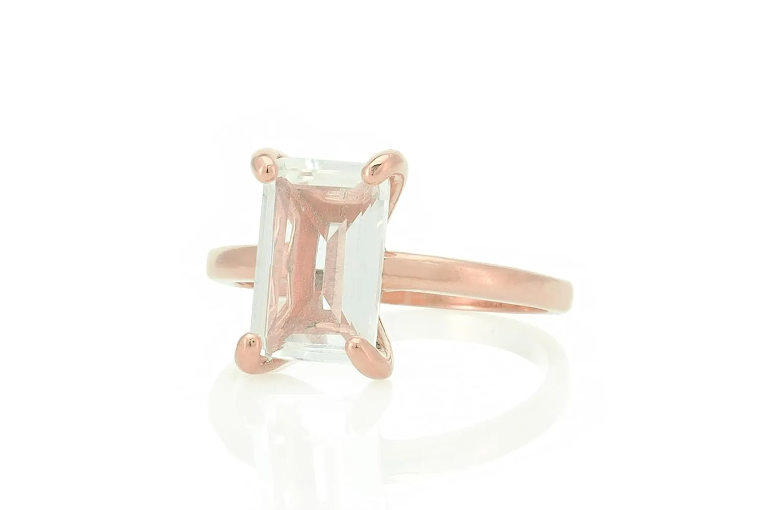 Rose Gold Ring - 14k Rose Crystal Quartz - Clear Quartz Ring - Delicate and Clear Rings - Gold Quartz Jewelry - Perfect Wedding Band - Ideal Proposal Ring