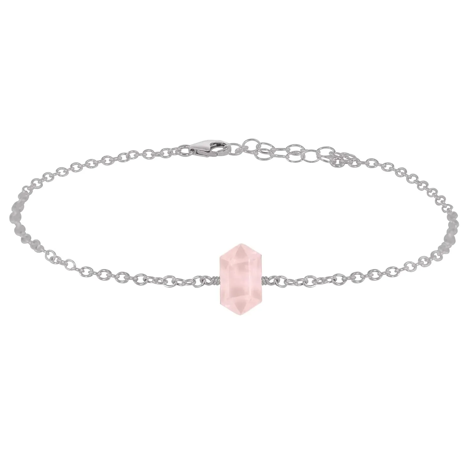 Rose Quartz Double Terminated Crystal Anklet in Stainless Steel