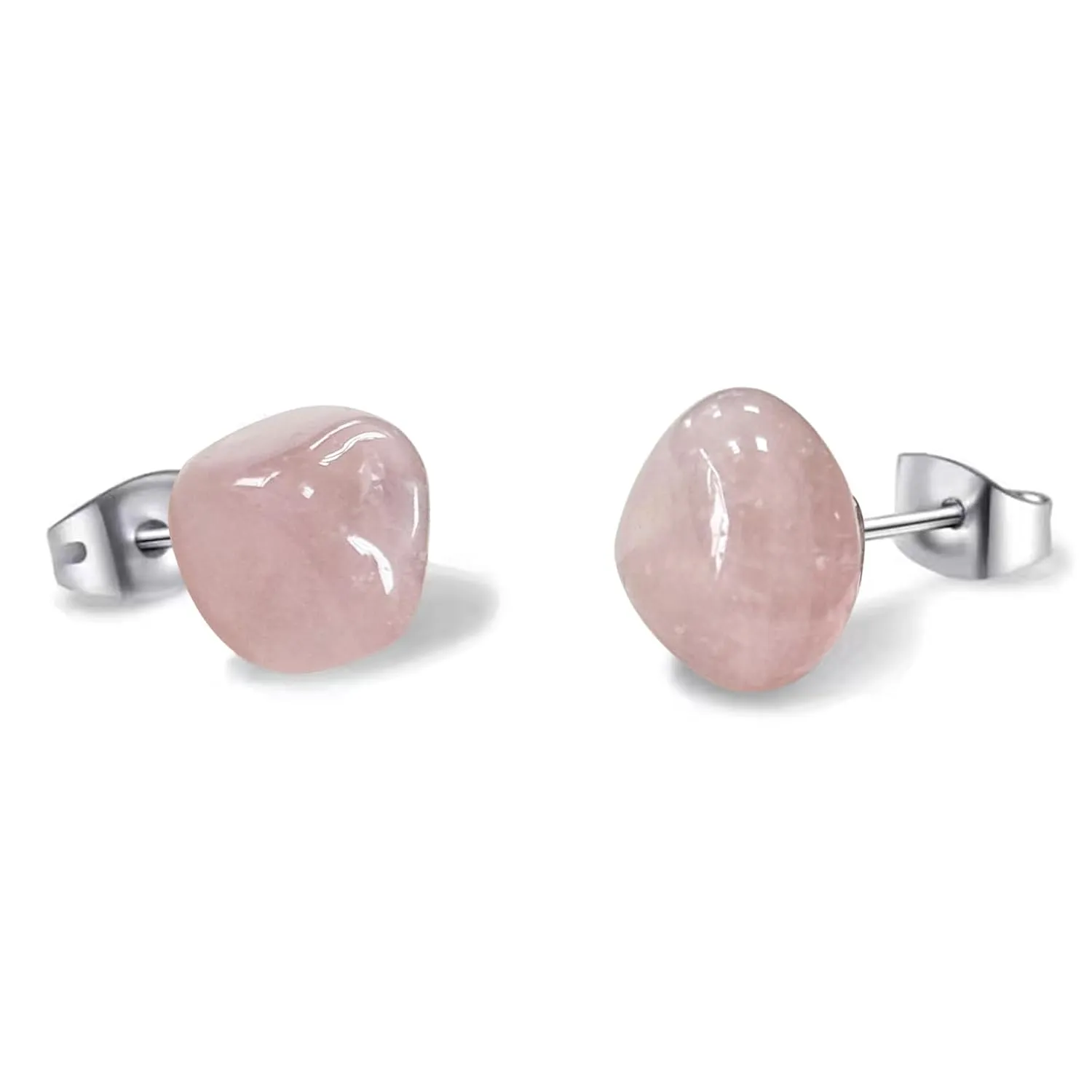Rose Quartz Earrings, Pink Stud Earrings for Women, Stainless Steel Stud Earrings, Handmade Earrings for July Birthstone Jewelry