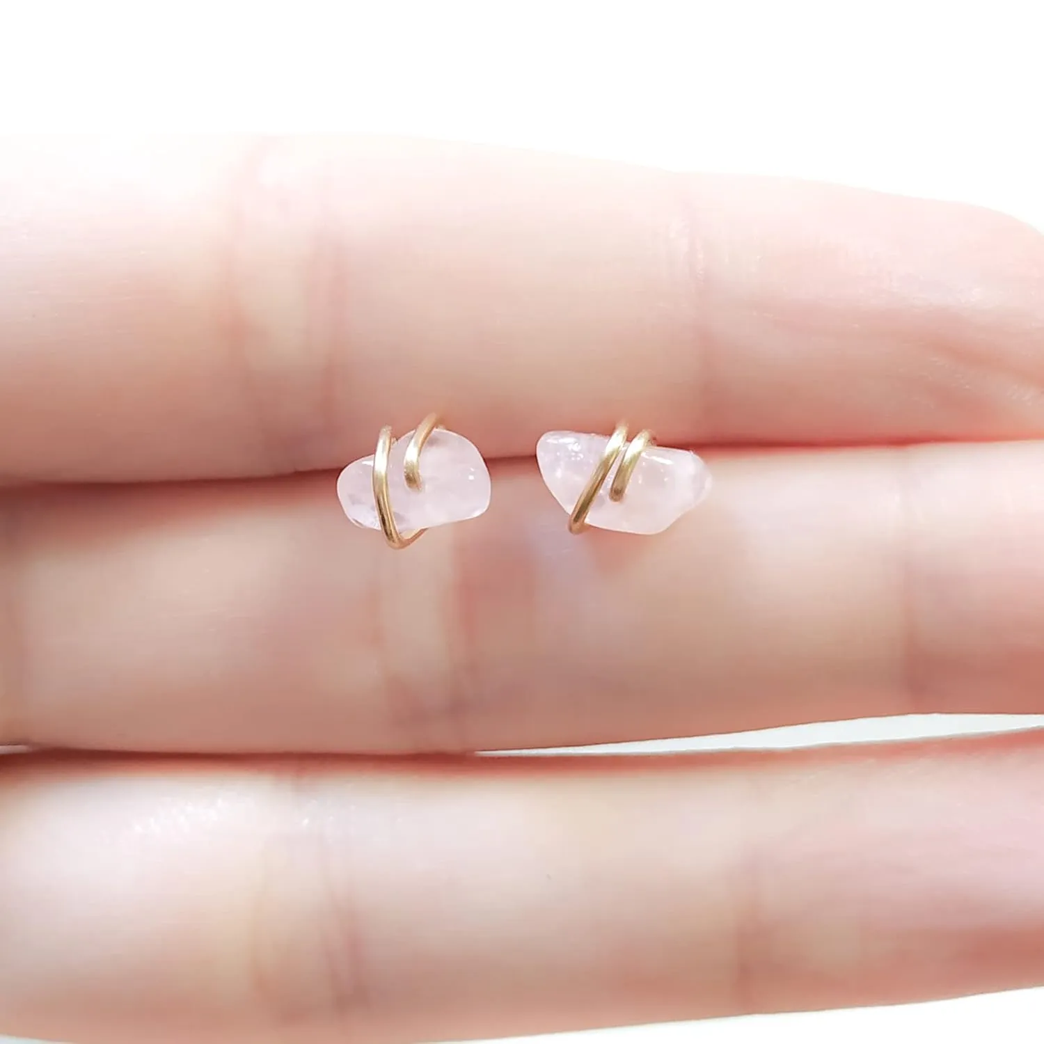 Rose Quartz Earrings - Rose Quartz Studs - Gold Rose Quartz Studs - Silver Rose Quartz Earrings - Stone Earrings (14k Rose Gold Filled)
