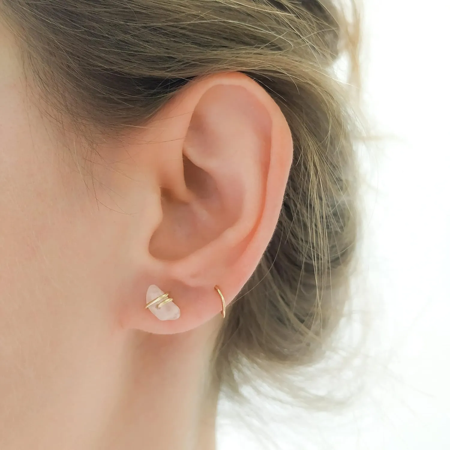 Rose Quartz Earrings - Rose Quartz Studs - Gold Rose Quartz Studs - Silver Rose Quartz Earrings - Stone Earrings (14k Rose Gold Filled)