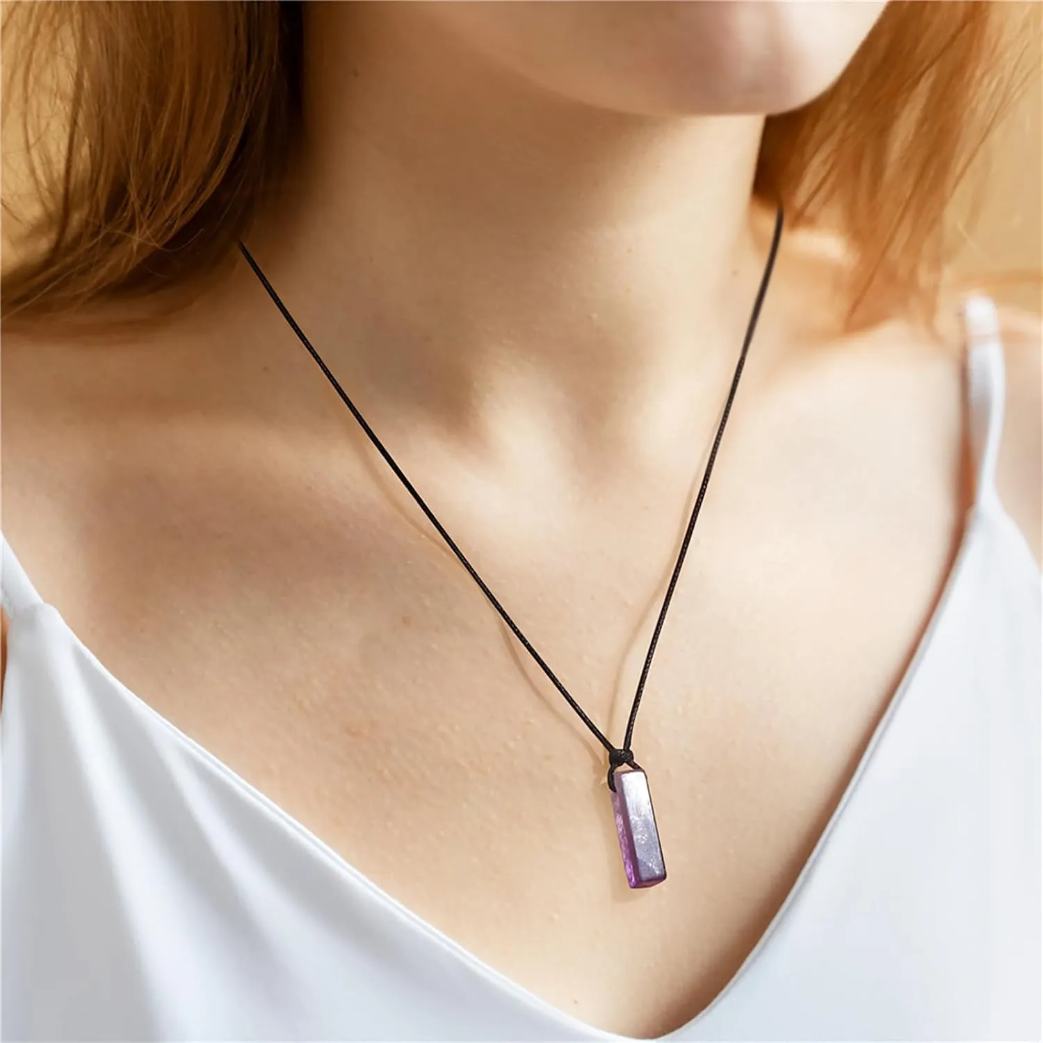 Rose Quartz Necklace for Men Women Rose Quartz Pendant Necklace Rope Adjustable Pink Crystal Necklace Natural Stone Necklace Rose Quartz Jewelry Rose Quartz Gifts for Women Men
