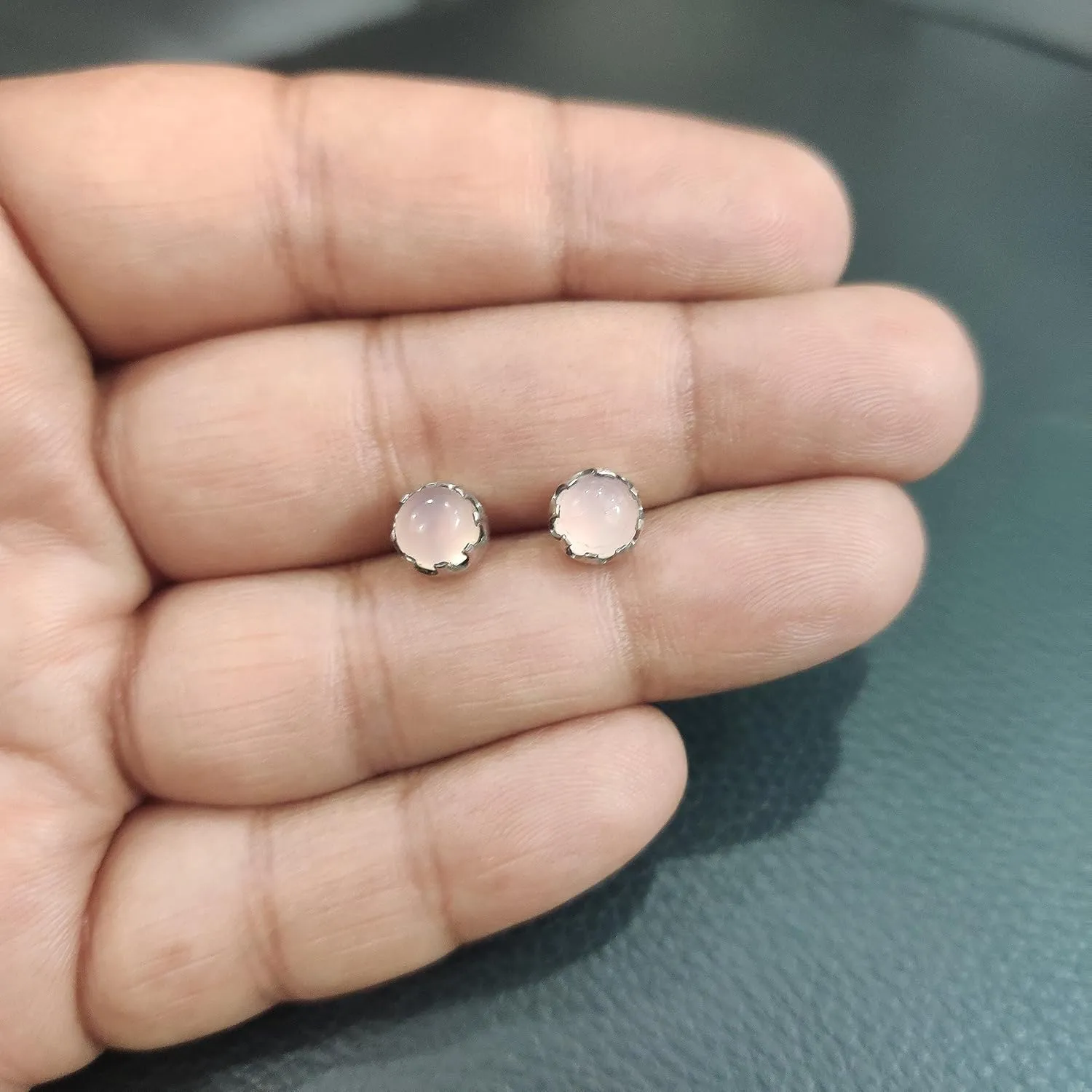 Rose Quartz Stud Earrings, Sterling Silver, Handmade Crown Stud Earrings, Stud Earrings For Women Sterling Silver (rose-quartz)