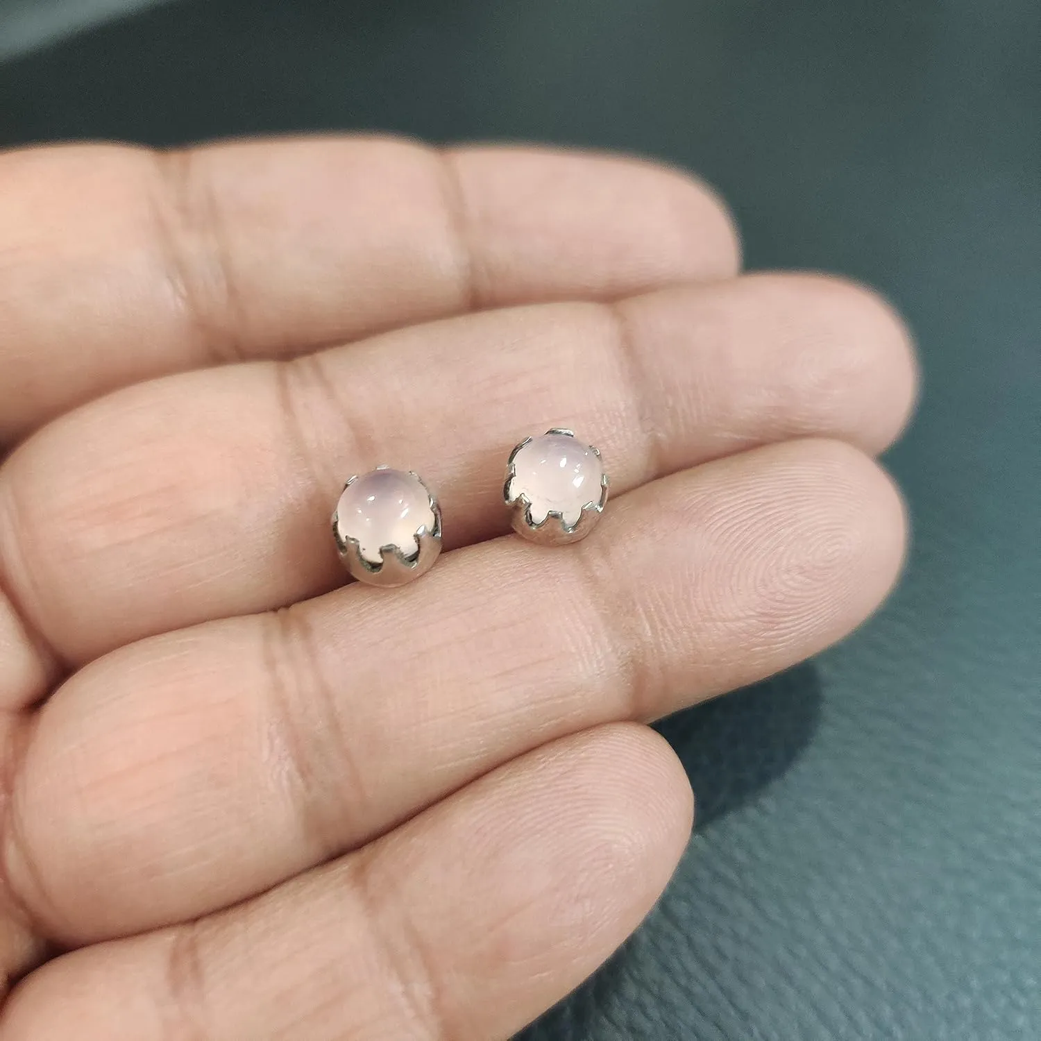 Rose Quartz Stud Earrings, Sterling Silver, Handmade Crown Stud Earrings, Stud Earrings For Women Sterling Silver (rose-quartz)