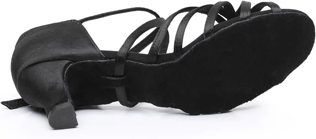 Rosefinch Women's Latin Dance Shoes Satin Professional Ballroom Salsa Practice Performance Wedding Dancing Shoes
