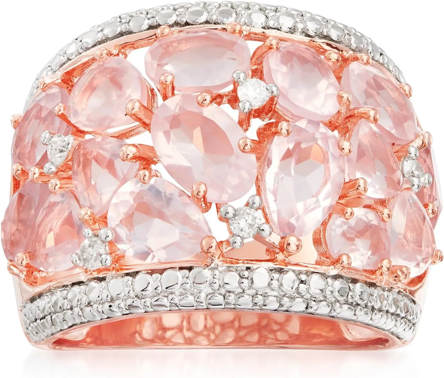 Ross-Simons 5.95 ct. t.w. Rose Quartz Dome Ring With Diamonds in 18kt Rose Gold Over Sterling. Size 7