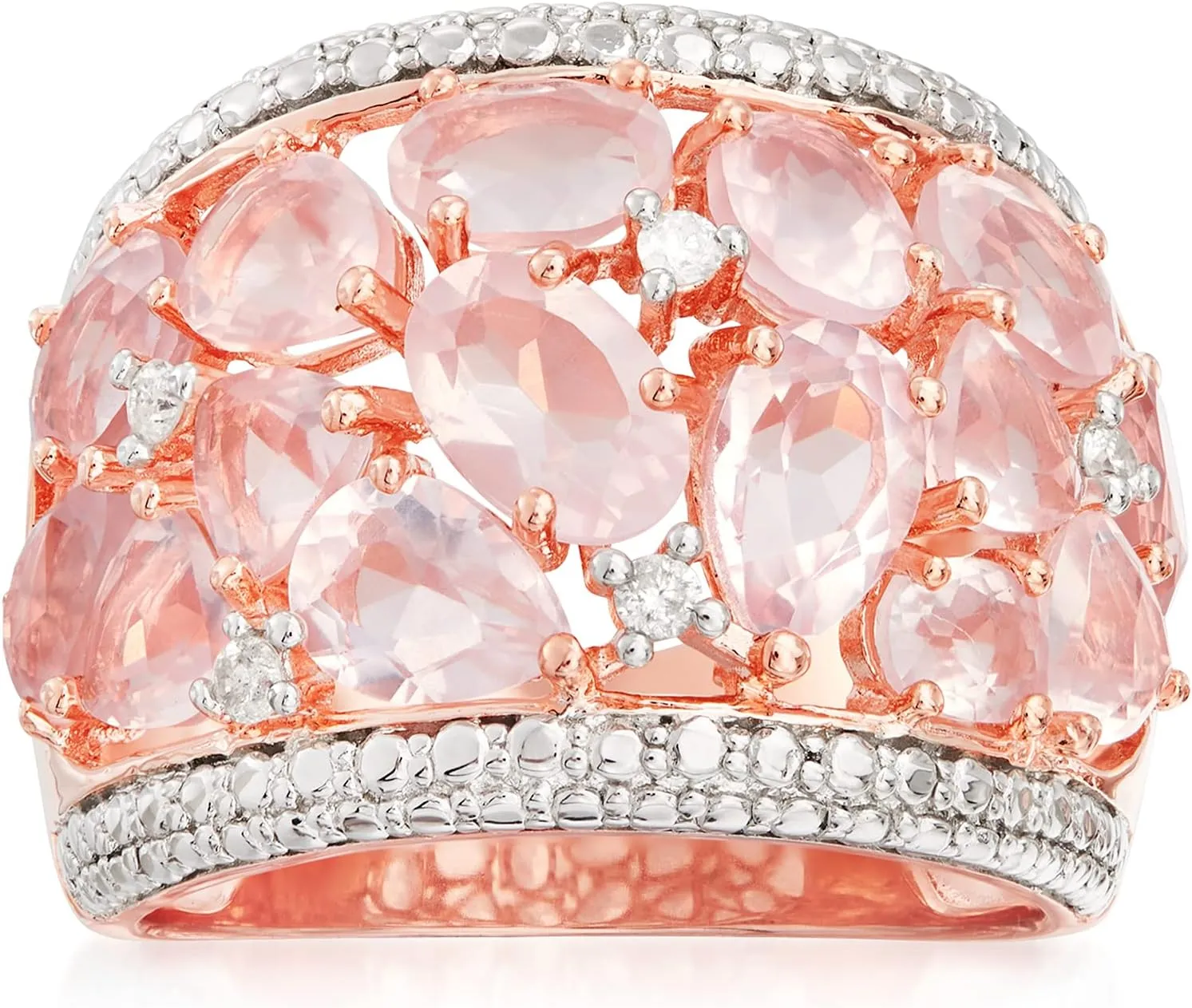Ross-Simons 5.95 ct. t.w. Rose Quartz Dome Ring With Diamonds in 18kt Rose Gold Over Sterling. Size 8