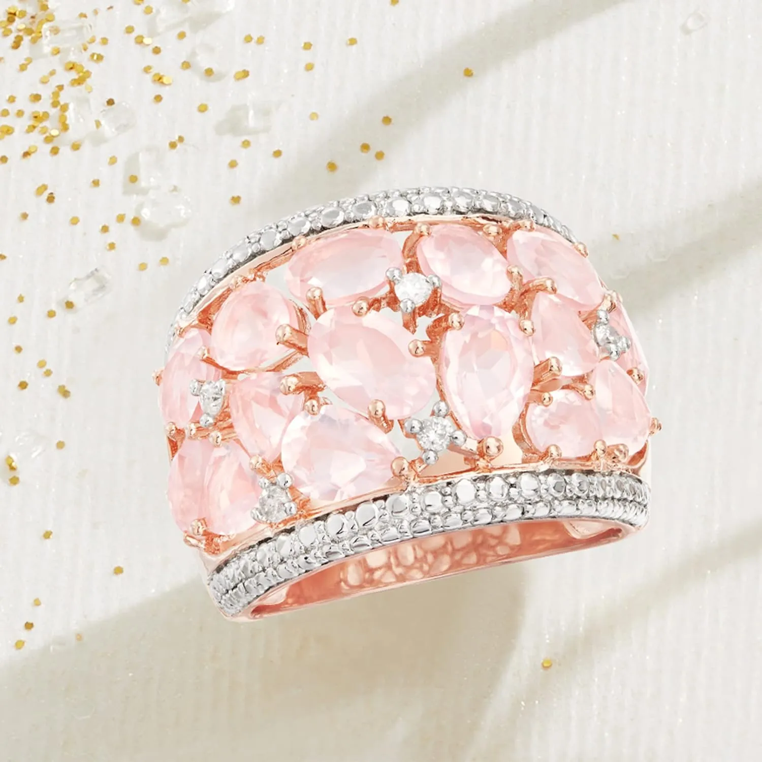 Ross-Simons 5.95 ct. t.w. Rose Quartz Dome Ring With Diamonds in 18kt Rose Gold Over Sterling