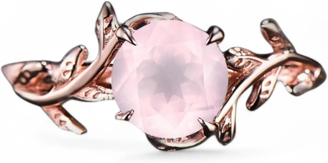 Round Cut Rose Quartz Solitaire Ring Women Solitaire Stacking Ring Nature Inspired Bridal Jewlery Rose Gold Handmade Ring Statement Gift For Love
