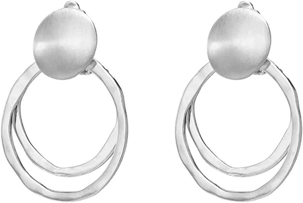 Round Matte Metal Silver Gold Clip On Not Pierced Stud Dangle Drop Earrings for Women