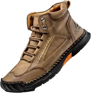 Sawbehind Men's Comfortable Handmade Leather Boots  Waterproof, Arch Support, Spacious Toe Box Outdoor Leather Shoes