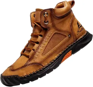 Sawbehind Men's Comfortable Handmade Leather Boots  Waterproof, Arch Support, Spacious Toe Box Outdoor Leather Shoes