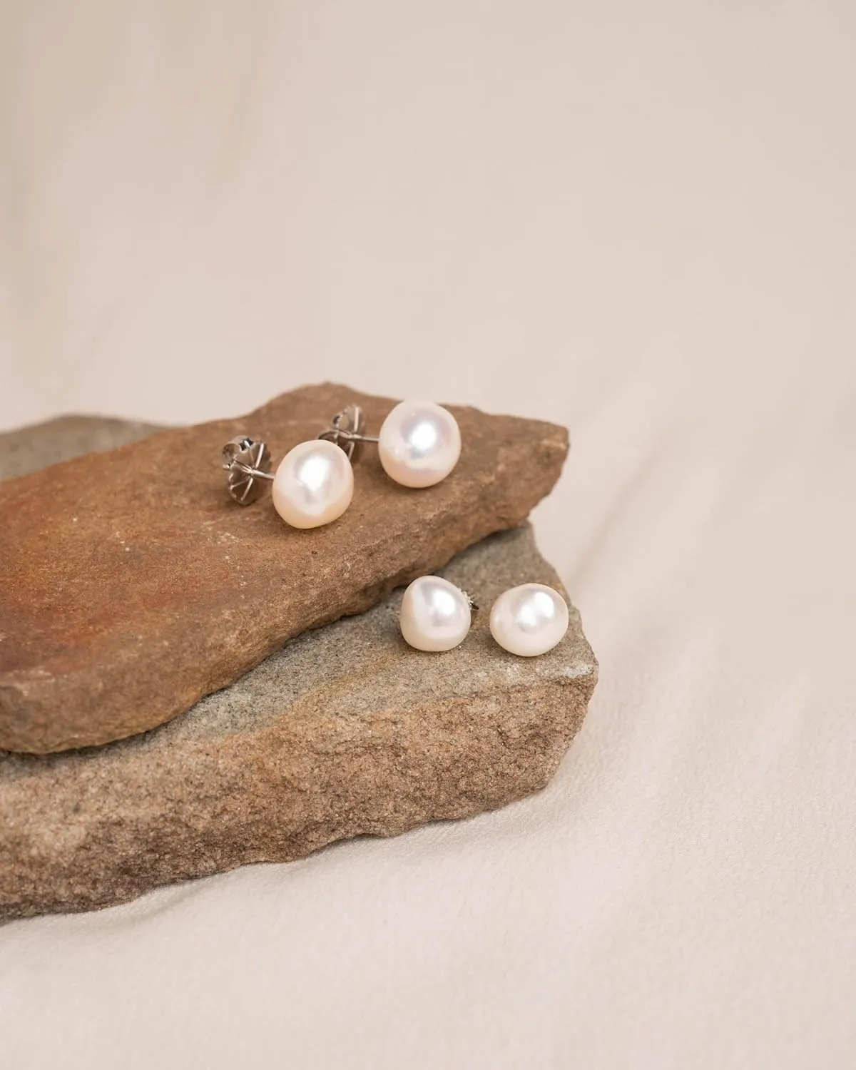 Secret & You  Women Pearl Stud Earring Freshwater Cultured Pearl | Baroque Shape | Sterling Silver 925, Available in 5 Sizes From 9-10 mm up to 13-14 mm