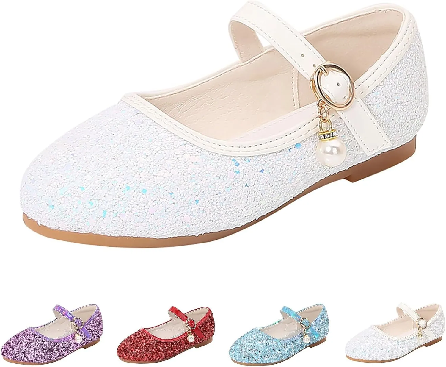 Sequins Sandals for Girls Kids Outdoor Dress Dance Loafers Shoes Toddler ??ow Heel Summer Casual Mary Jane Soft Sole