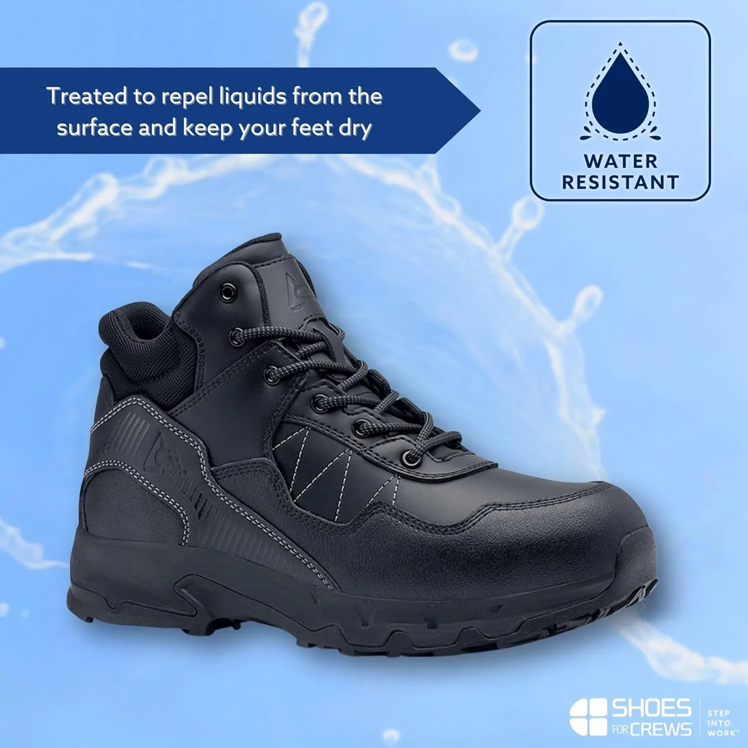 Shoes for Crews Piston Low and Mid, Men's, Women's, Unisex Soft Toe Slip Resistant Work Shoes, Water Resistant, Black