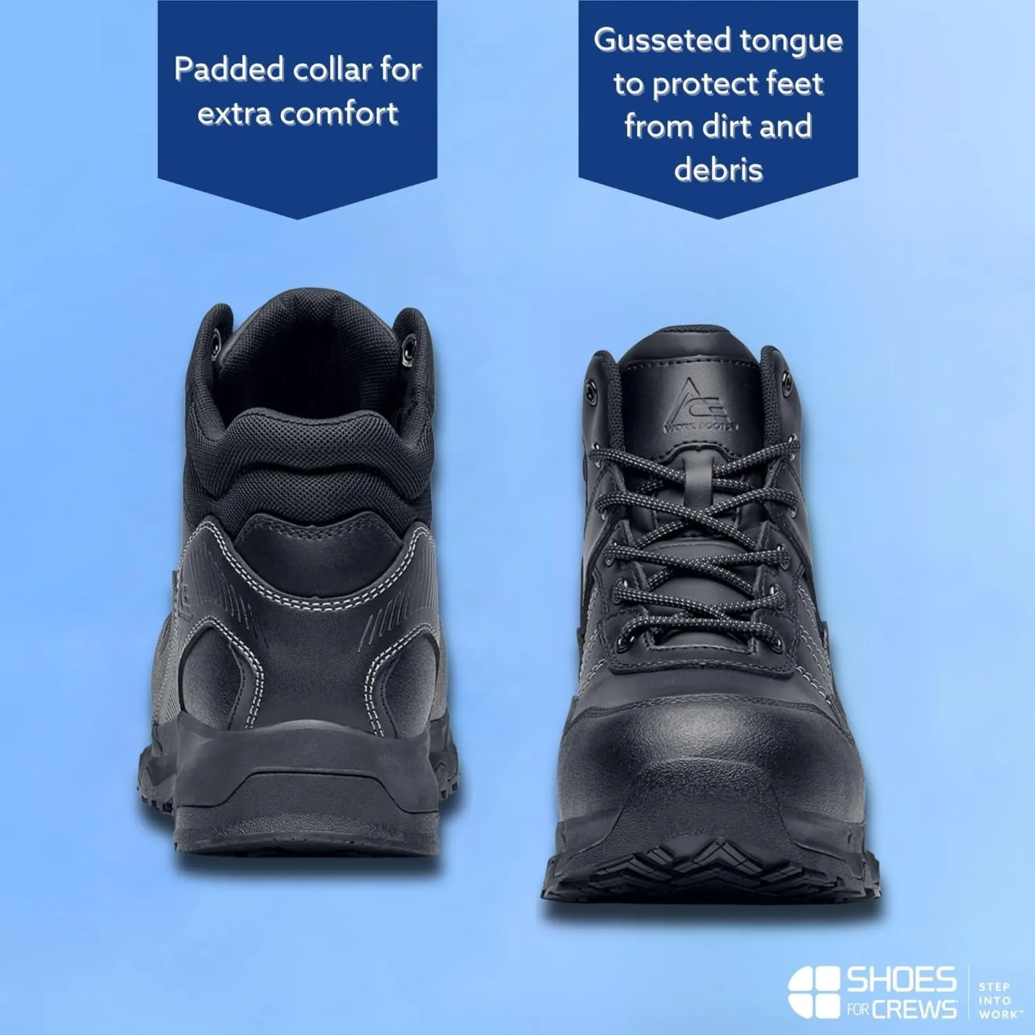 Shoes for Crews Piston Low and Mid, Men's, Women's, Unisex Soft Toe Slip Resistant Work Shoes, Water Resistant, Black
