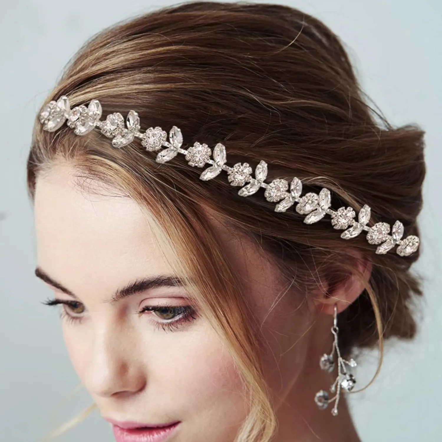 Silver Leaf Wedding Hair Vine Elegant Headband Crystal Bridal Hair Accessories Flower Rhinestone Wedding Hair Accessories for Brides Headpiece Jewelry for Women Girls