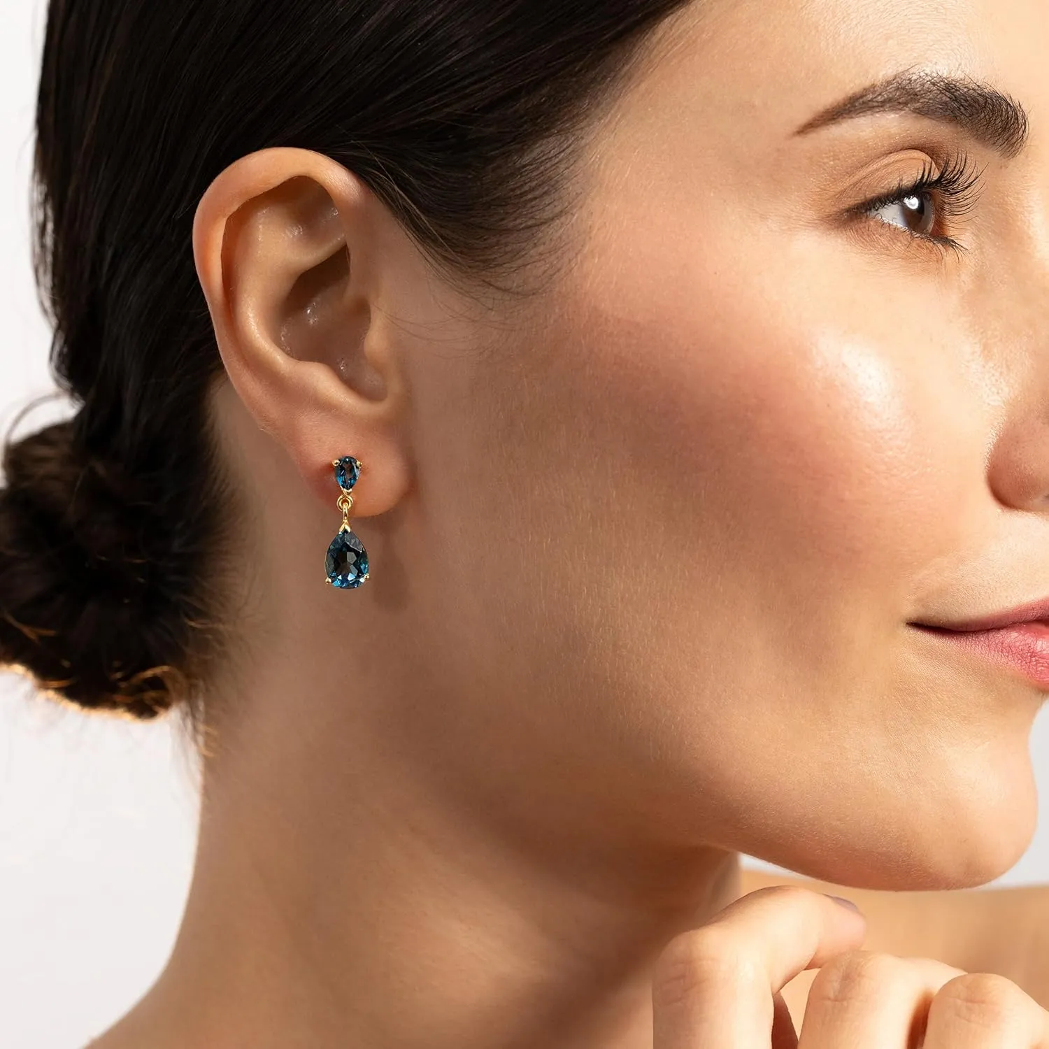 Silvershake 10X7mm Genuine Pear Shape Gemstones White Gold Plated or Yellow Gold Plated 925 Sterling Silver Drop Dangle Post Earrings Jewelry for Women Business Attire