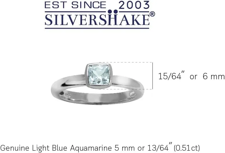 Silvershake 5MM Cushion Shape Birthstone Gemstone White Gold Plated or Yellow Gold Plated 925 Sterling Silver Stackable Bezel Set Solitaire Ring Jewelry for Women