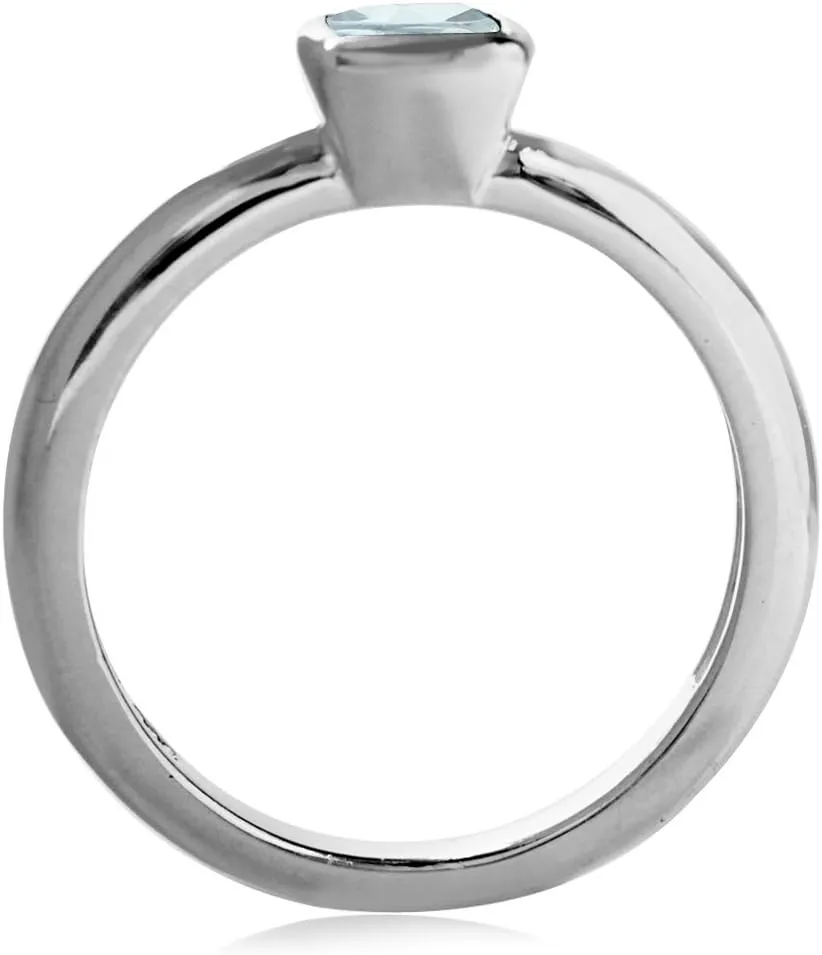 Silvershake 5MM Cushion Shape Birthstone Gemstone White Gold Plated or Yellow Gold Plated 925 Sterling Silver Stackable Bezel Set Solitaire Ring Jewelry for Women