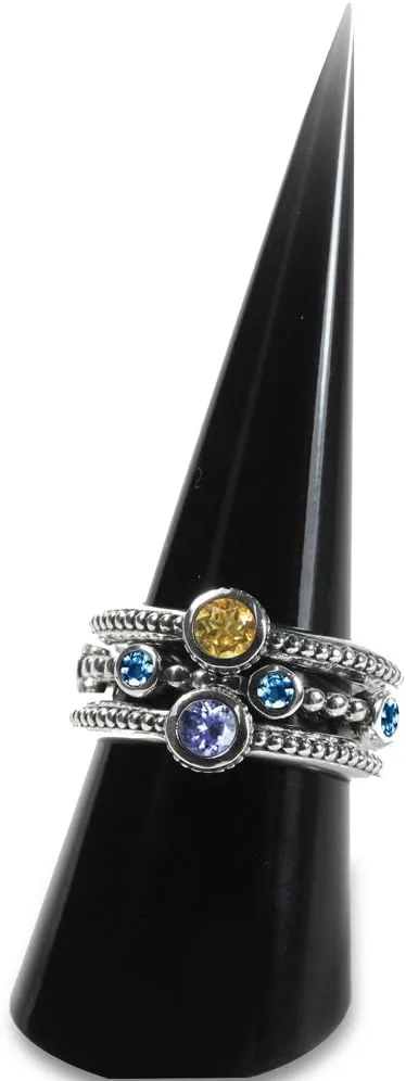 Silvershake Round Shape Birthstone Gemstone Antique Finishing or Yellow Gold Plated 925 Sterling Silver Minimalist Stackable Ring Jewelry for Women or Teens