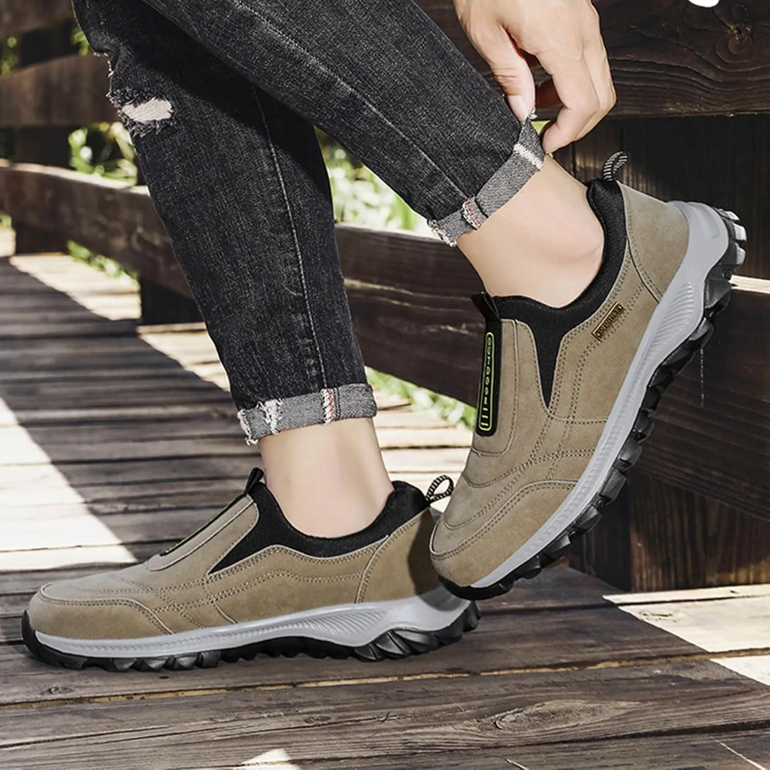 Slip on Hiking Shoes For Men Lightweight Non Slip Sneakers Walking Loafers with Arch Support Comfortable Work Shoes