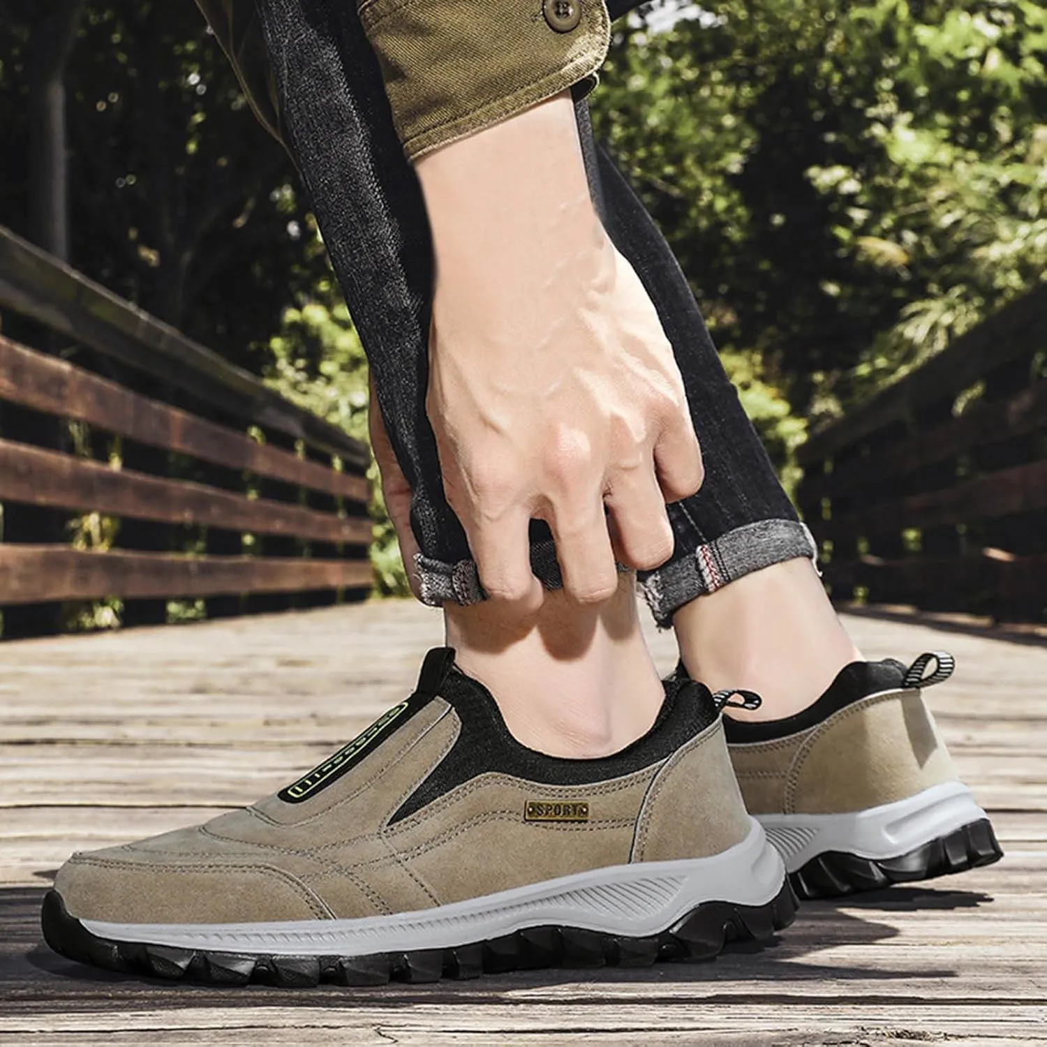 Slip on Hiking Shoes For Men Lightweight Non Slip Sneakers Walking Loafers with Arch Support Comfortable Work Shoes