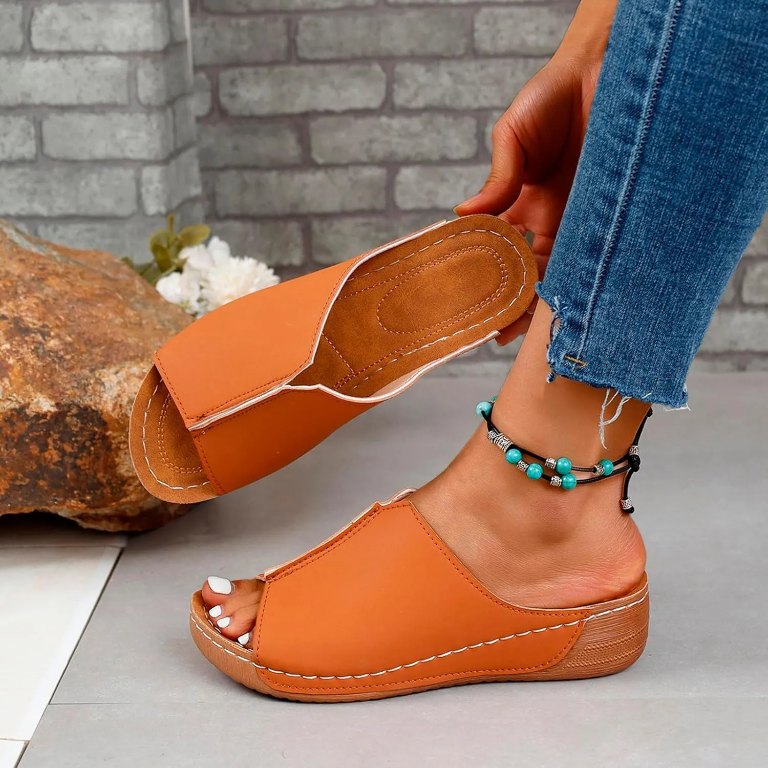 Slippers for Women Summer Orthopedic Sandals Fashion Casual Wedge Sandals Non-slip Lightweight Damping Sandal