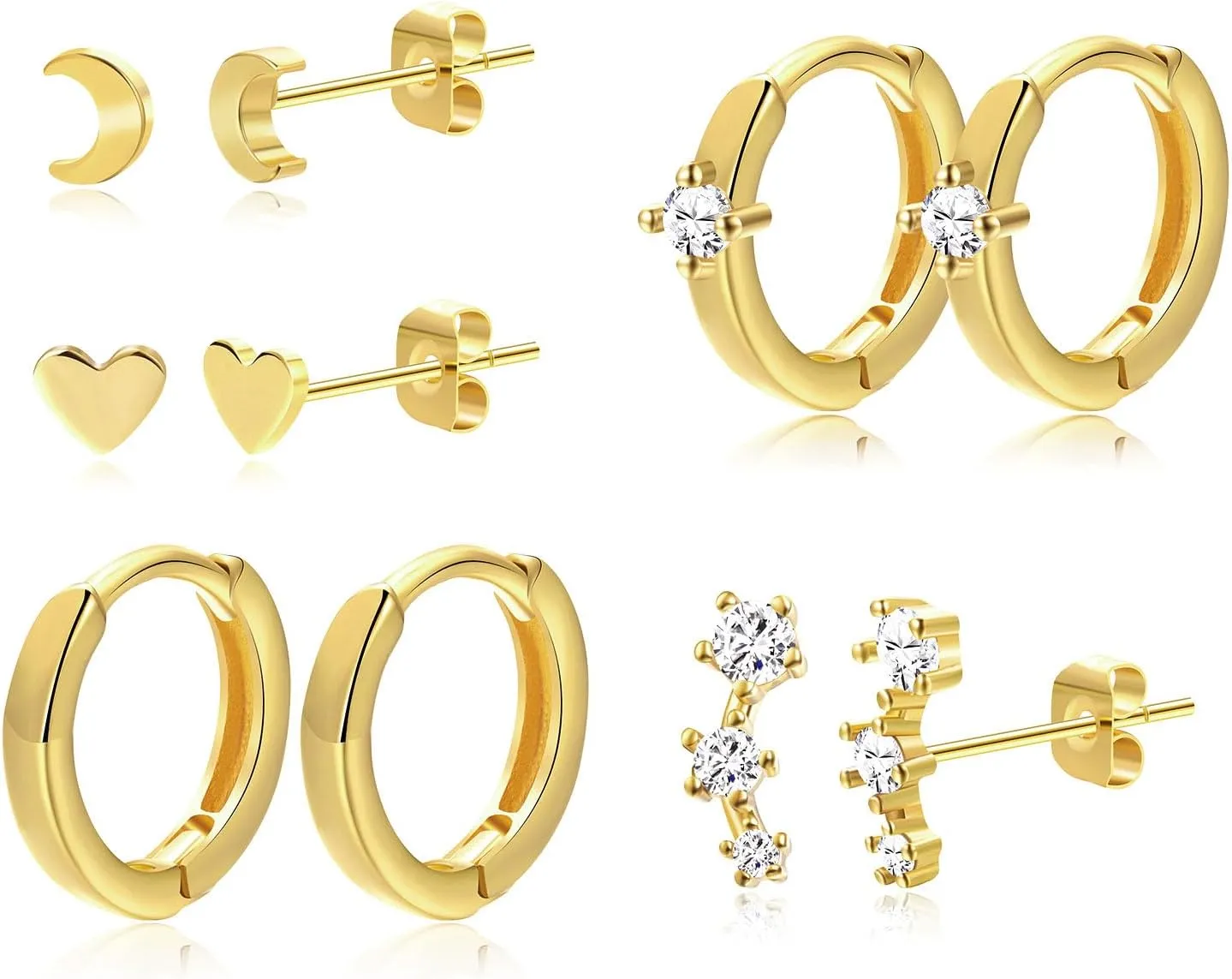 Small Gold Hoop Earrings for Women Dainty Gold Earrings| 14K Gold Plated Hypoallergenic Stud earrings Set| Stacks Earrings for Multiple Piercing for Womenlb13