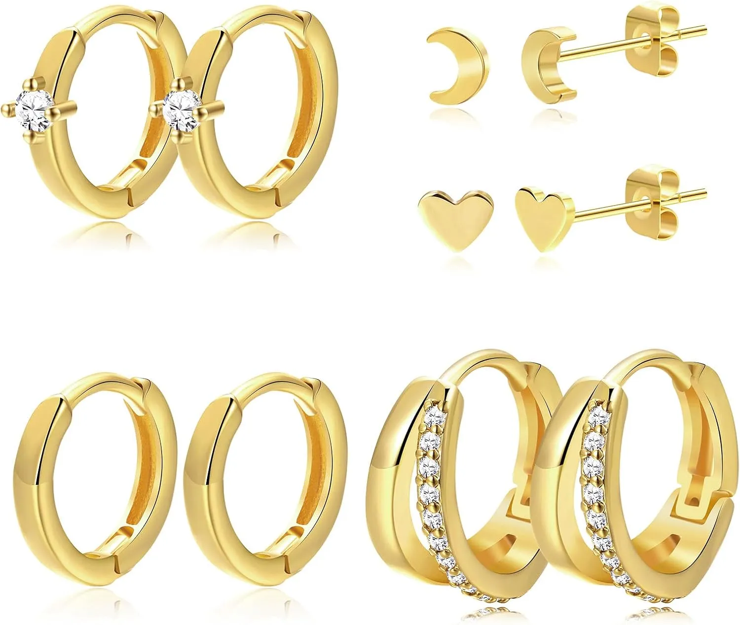 Small Gold Hoop Earrings for Women Dainty Gold Earrings| 14K Gold Plated Hypoallergenic Stud earrings Set| Stacks Earrings for Multiple Piercing for Womenlb3