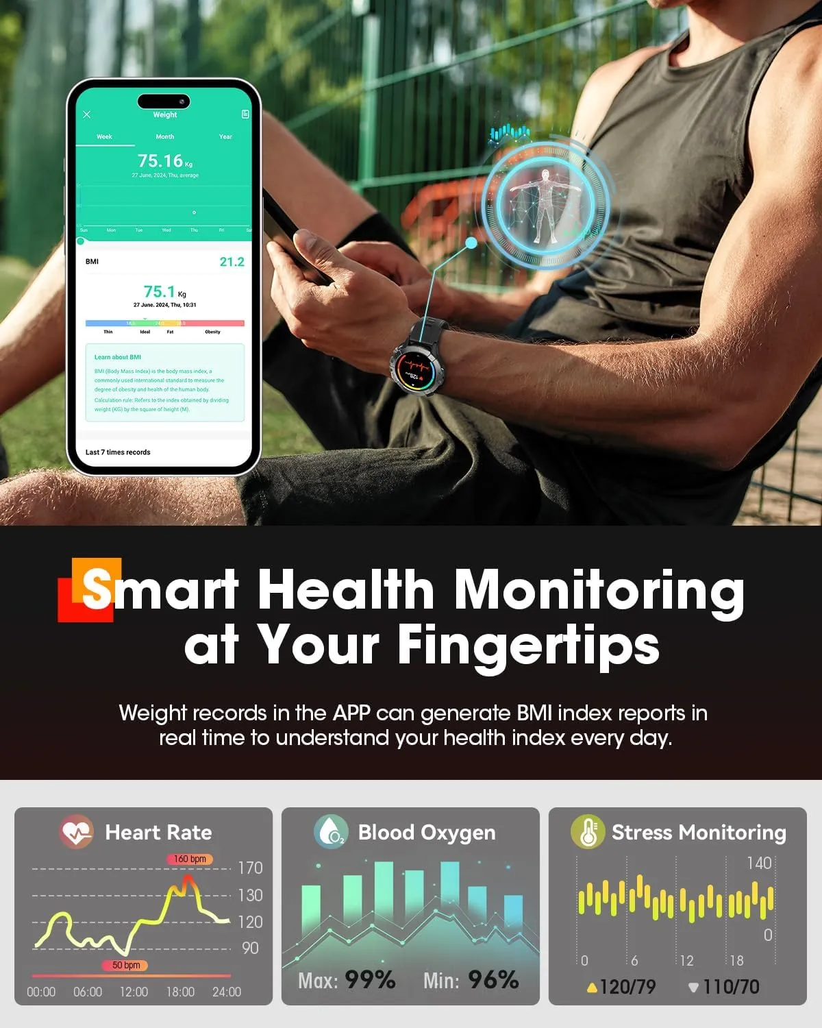Smart Watches for Men, Bluetooth Call Military Smart Watch, Waterproof Fitness Tracker with Heart Rate/Blood Oxygen/Sleep Monitor/124 Sports Modes, Tactical Watch for Android Phones & iPhone (Silver)
