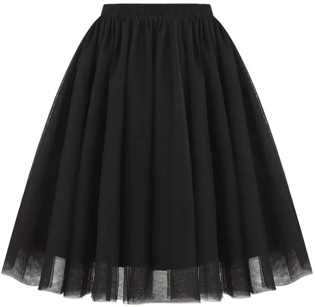 Solid High Waist Elastic Mesh Puffy Skirt for Women Casual A-line Layered Formal Party Ladies Skirt 2025