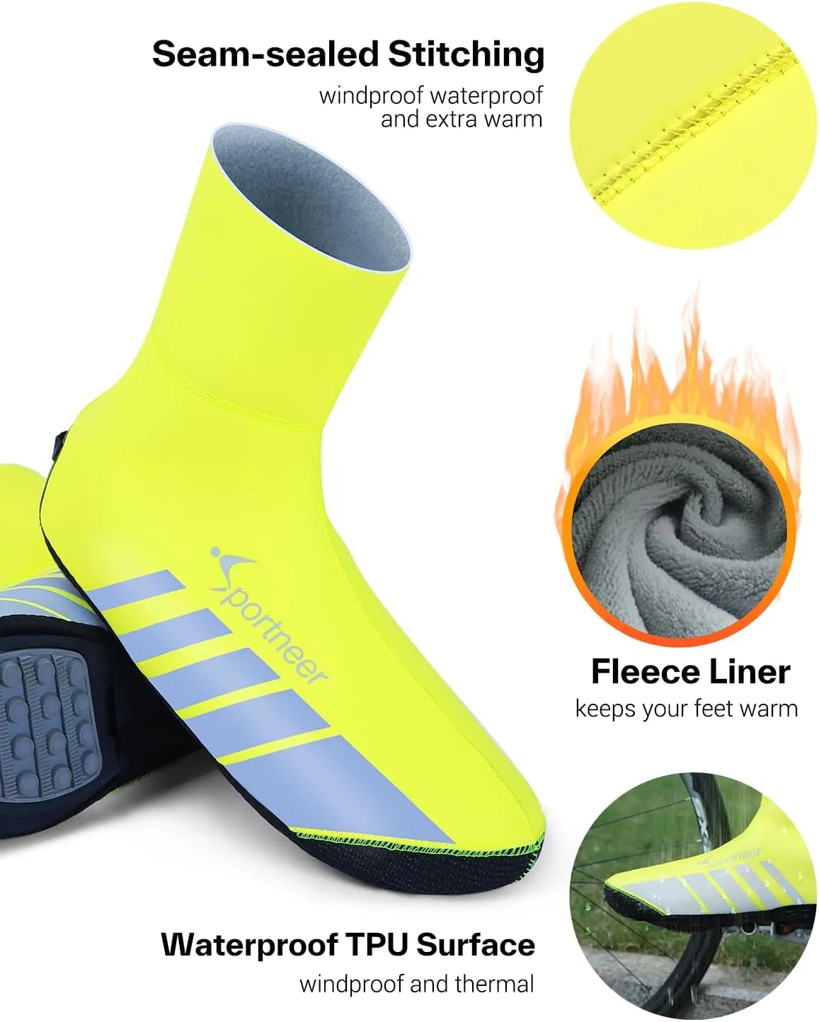 Sportneer Cycling Shoe Covers: Waterproof and Windproof Bike Shoe Cover for Rain - Winter Thermal Warmers Overshoes Bicycle Shoe Cover for Road Bike Mountain Bike, No Zip Closure Design