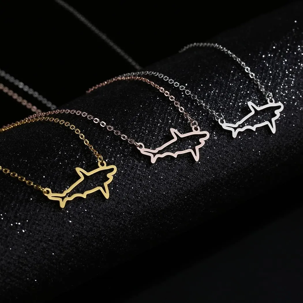 Stainless Steel Shark Pendant Necklace Mini Shark Animal Stud Earrings Minimalist Sea Shark Jewelry Gift for Women Teens