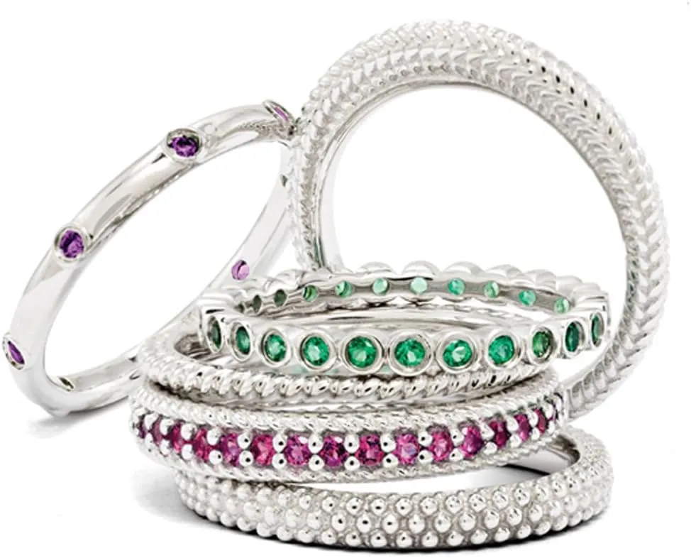 Sterling Silver & Multi Gem Stackable Perfection Band Ring Set