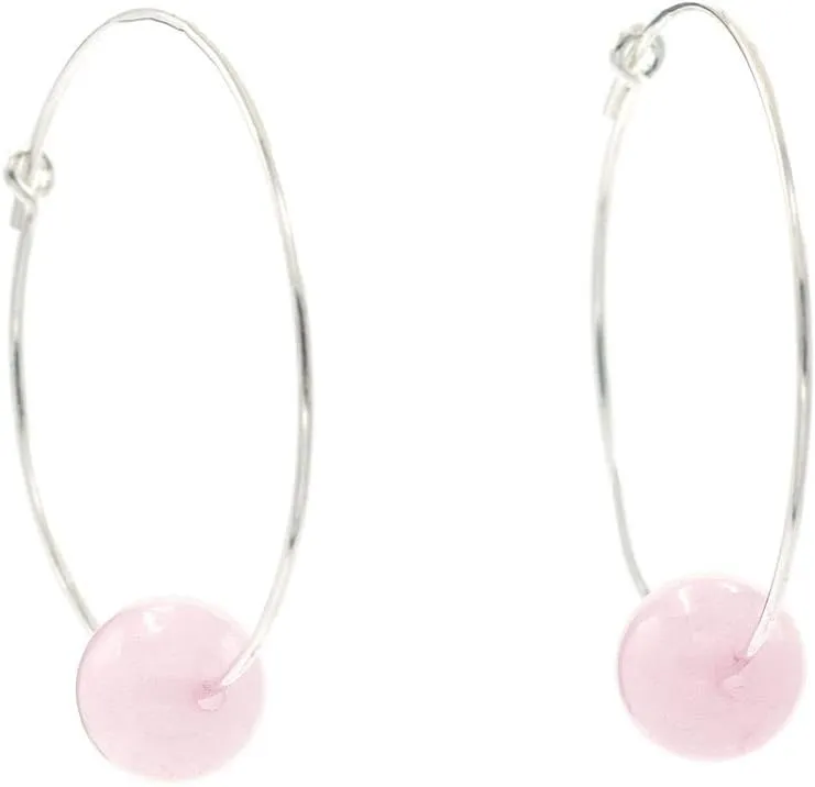 Sterling Silver Hoop Earrings with 8mm Round Semi-Precious Gemstones