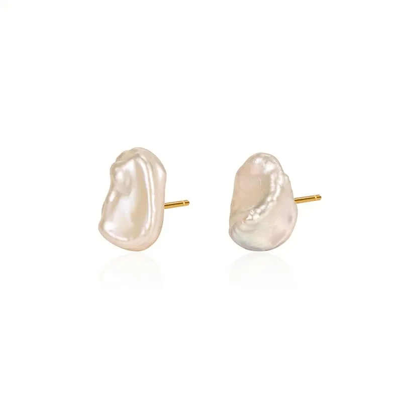 Sterling Silver Natural Freshwater Pearl Baroque Silver Gold Plated Stud Earrings (1pair gold)