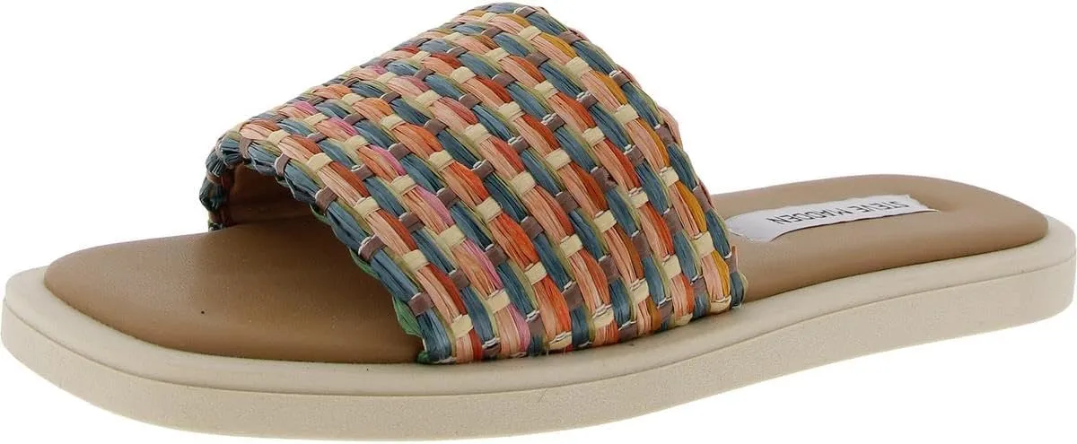 Steve Madden Womens Leigh Woven Straw Slide Sandals
