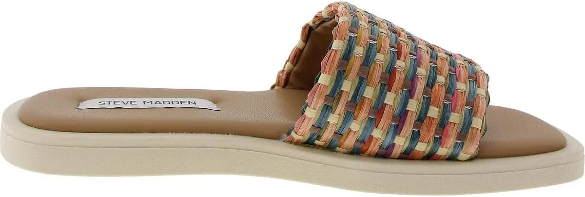 Steve Madden Womens Leigh Woven Straw Slide Sandals