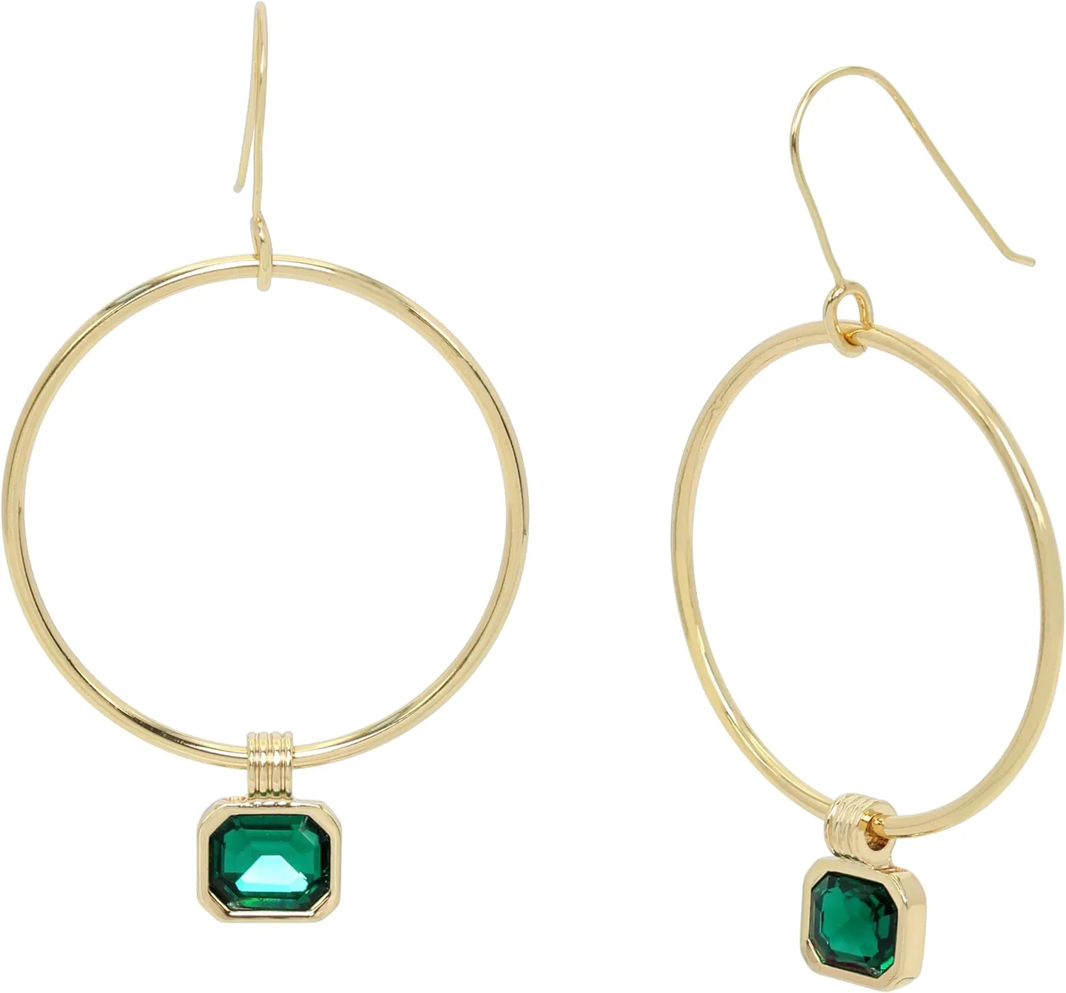 Steve Madden Womens Stone Gem Charm Hoop Earrings