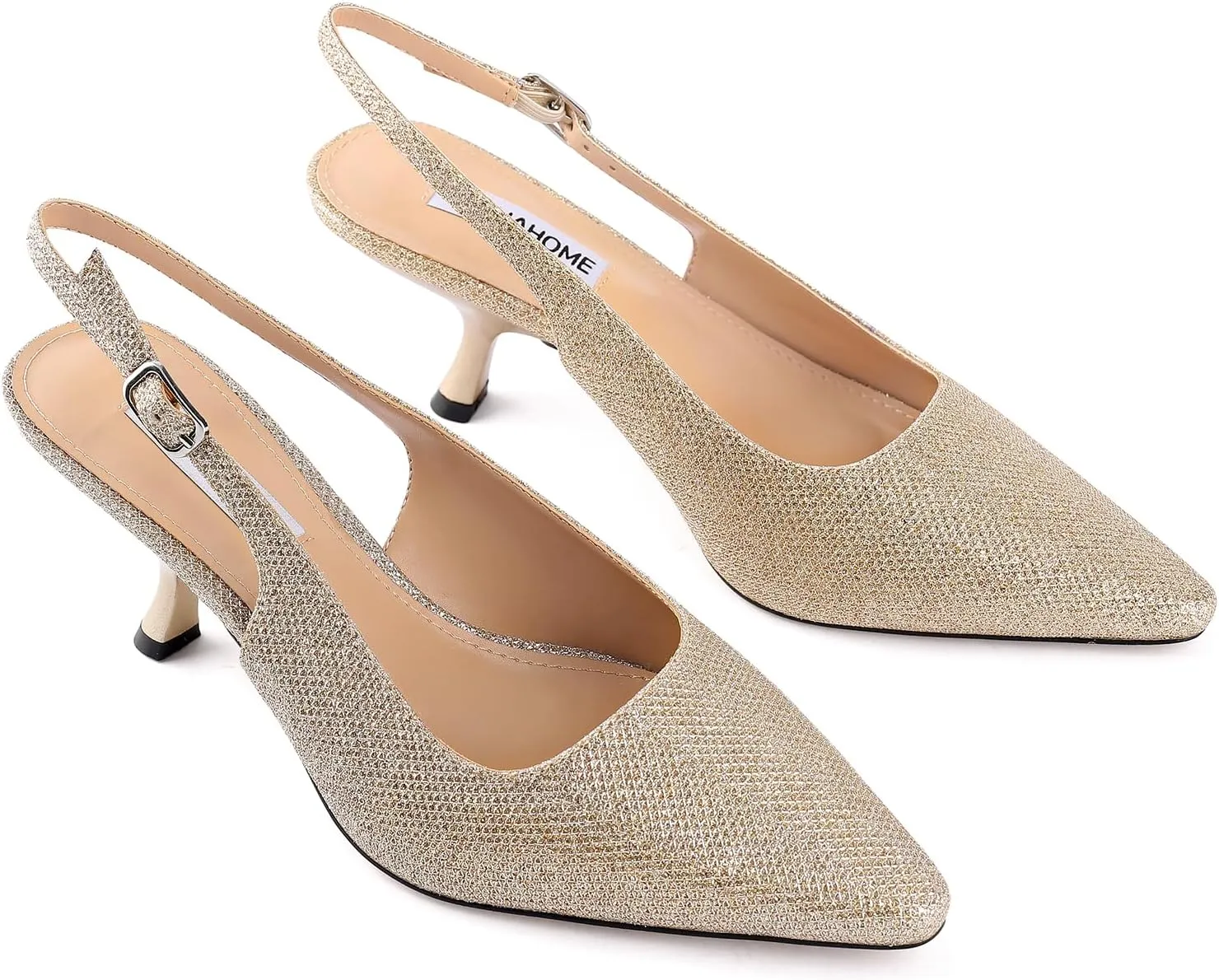 STUNAHOME Slingback Heels for Women Closed Pointed Toe Kitten Pumps Fashion Low Heel Wedding Casual Dress Shoes, Nude