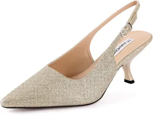 STUNAHOME Slingback Heels for Women Closed Pointed Toe Kitten Pumps Fashion Low Heel Wedding Casual Dress Shoes, Nude