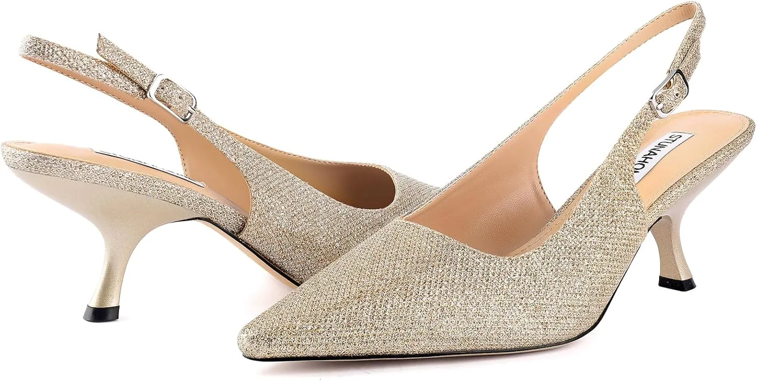STUNAHOME Slingback Heels for Women Closed Pointed Toe Kitten Pumps Fashion Low Heel Wedding Casual Dress Shoes, Nude