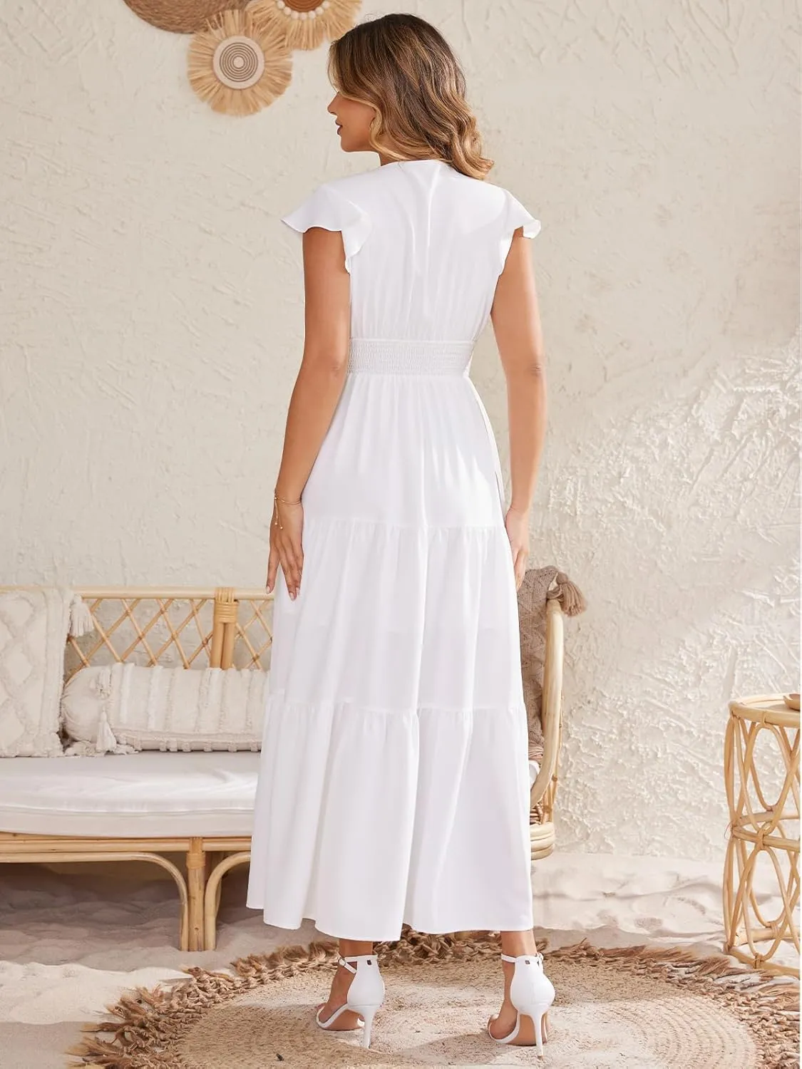 Summer Split Tiered Dress - A-Line Flowy Tiered Maxi Dress : 2025 Causal Wrap V Neck Beach Sundress
