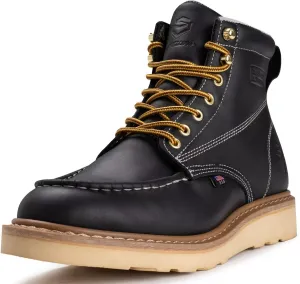 SUREWAY 6 Wedge Moc Toe Work Boots for Men - Soft Toe,Premium Full-Grain Leather,Lightweight Work Boots/Shoes,Comfort Insole,Oil/Slip Resistant,Real Goodyear,EH Rated Industrial Construction Boots