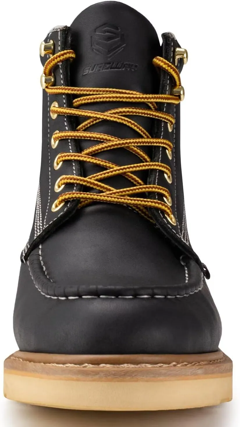 SUREWAY 6 Wedge Moc Toe Work Boots for Men - Soft Toe,Premium Full-Grain Leather,Lightweight Work Boots/Shoes,Comfort Insole,Oil/Slip Resistant,Real Goodyear,EH Rated Industrial Construction Boots