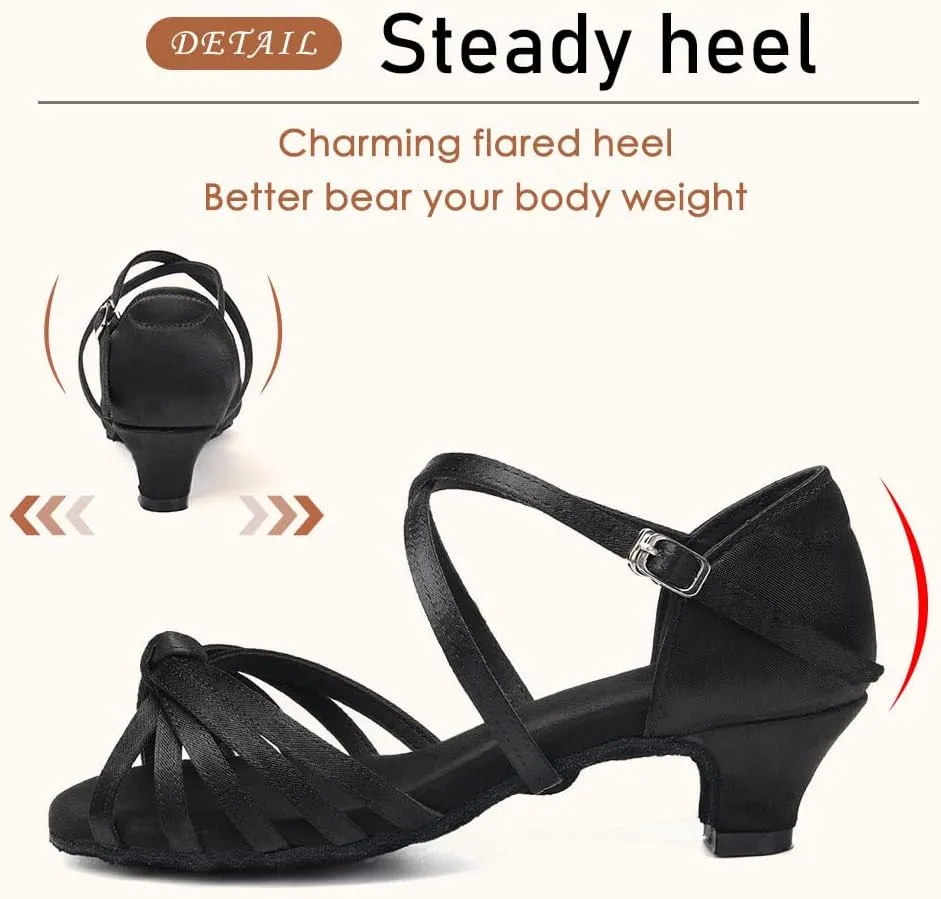 SWDZM Girls Latin Dance Shoes Satin Suede Sole Ballroom Salsa Tango Professional Performance Practice Dance Shoes