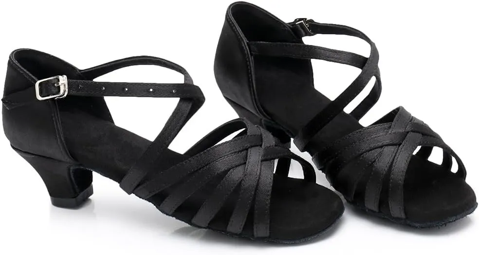 SWDZM Girls Latin Dance Shoes Satin Suede Sole Ballroom Salsa Tango Professional Performance Practice Dance Shoes